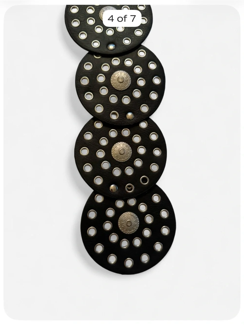 Black Wide Disc Western Belt | Silver Concho & Grommet Accent | Boho Statement